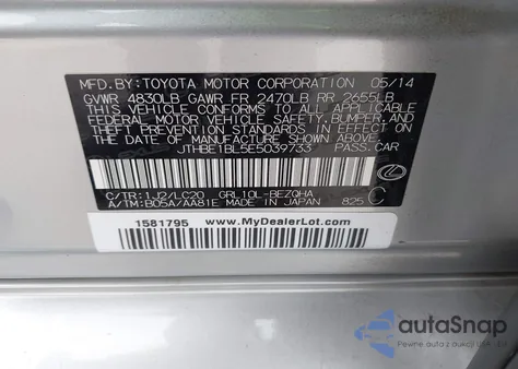 2014 Lexus Gs 350 from USA, damaged, VIN JTHBE1BL5E5039733